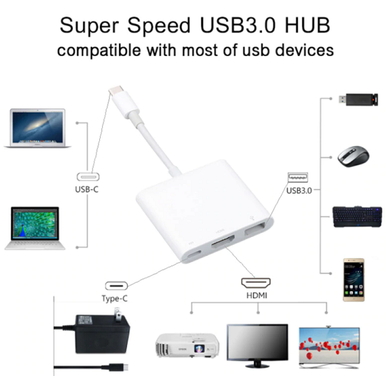 Adaptador tipo c 3 en 1