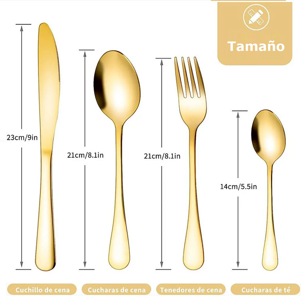 Juego de Cubiertos Dorados de Acero Inoxidable 24 piezas.