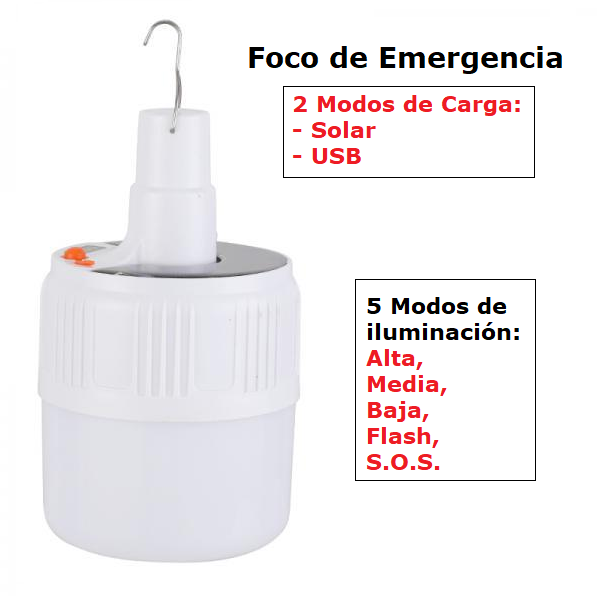 Foco Recargable y Solar de Emergencia