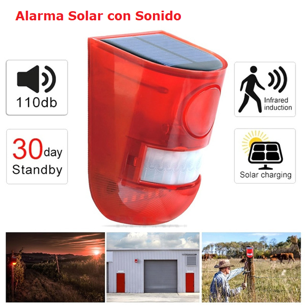 Alarma solar con sirena y luz flash