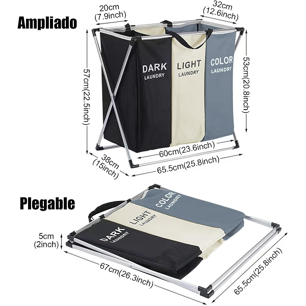 Canasta de 3 Compartimentos para Separar la Ropa Sucia