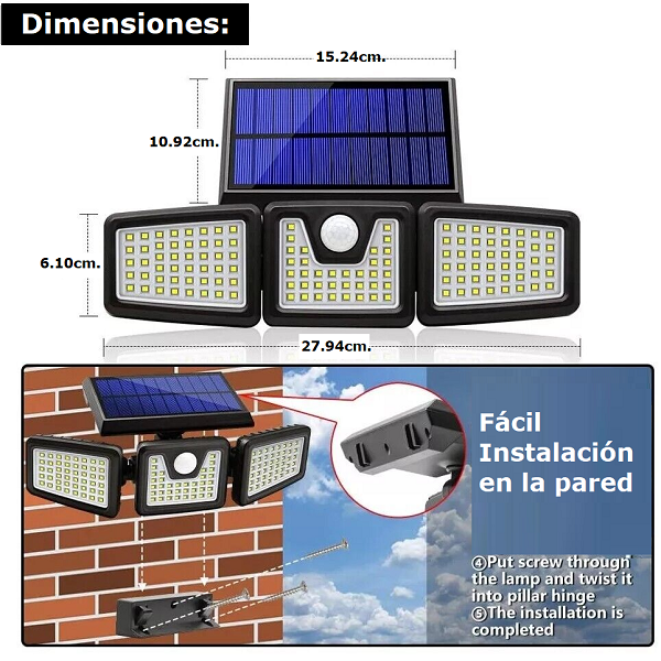 Lampara solar triple 108 leds