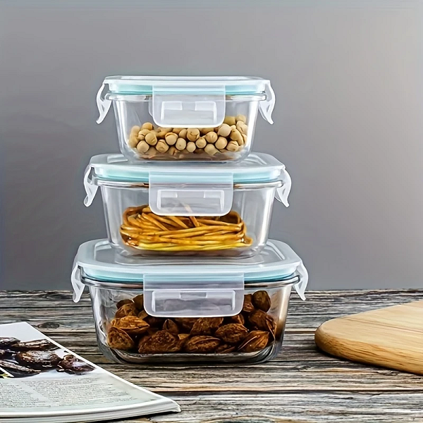 Set de 3 Recipientes de Vidrio con Tapa Hermética