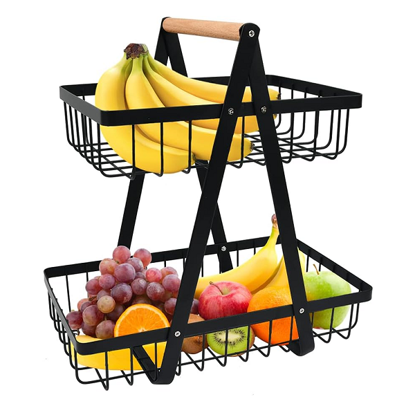 Canasta de Frutas Metálica de Dos Niveles