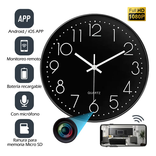 Reloj de Pared con Cámara Espía Wifi