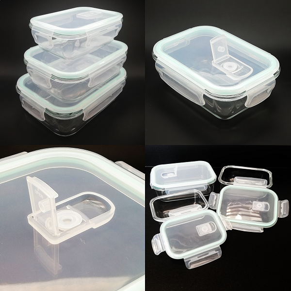 Set de 3 Recipientes de Vidrio Rectangulares con Tapa