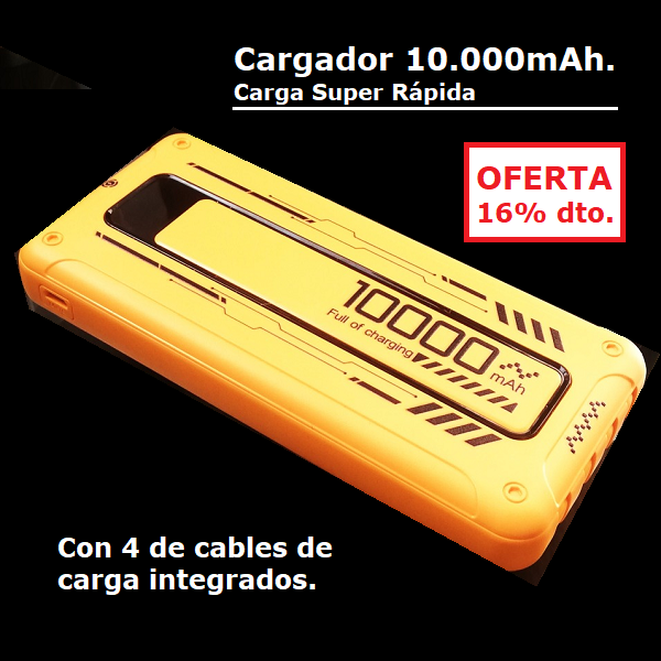 Cargador de celular 10.000mah 4 cables integrados.