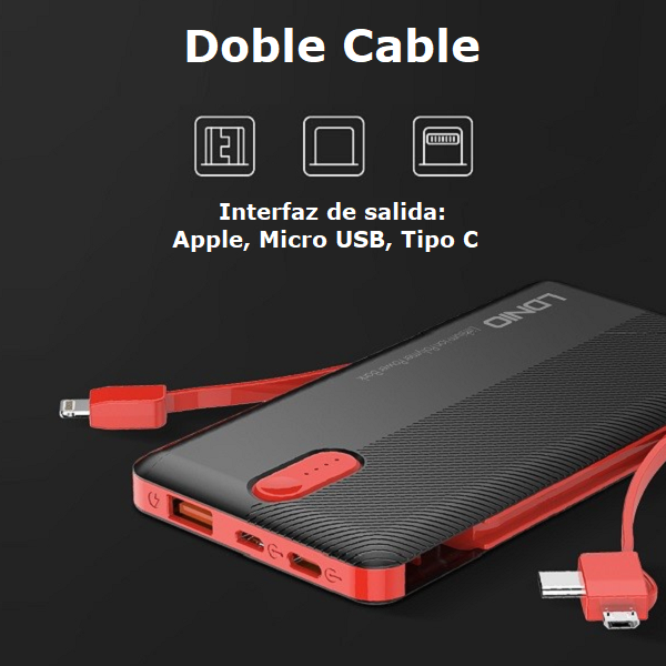 Batería de 20.000mAh con Cable Incorporado