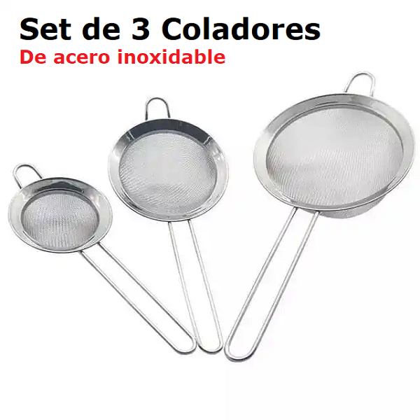Set de 3 Coladores de Acero Inoxidable