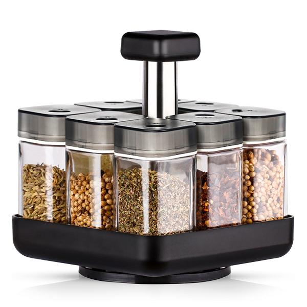 Especiero Condimentero Giratorio con 8 Frascos de Vidrio