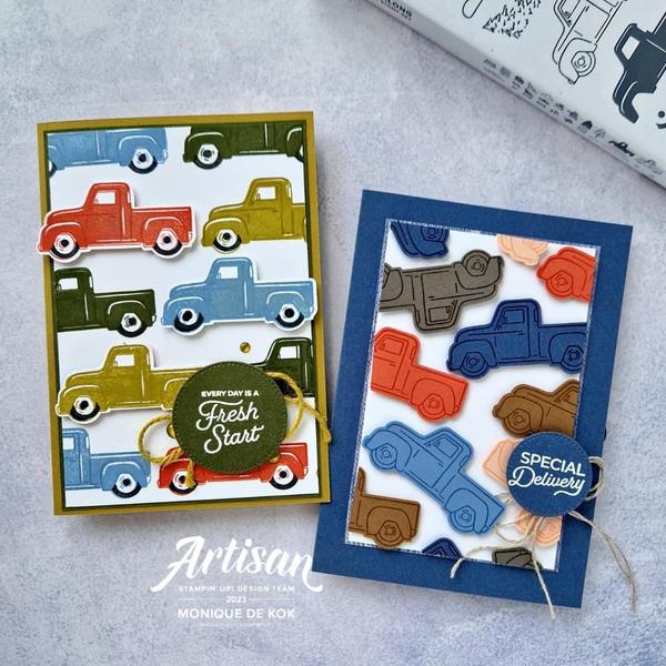 Handmade cards featuring the TRUCKING ALONG Stamp & Punch Bundle available at StampinSavvy.com/Shop
