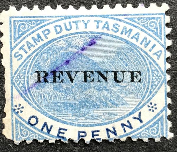 1900 Tasmania 1d Blue Platypus Fiscal