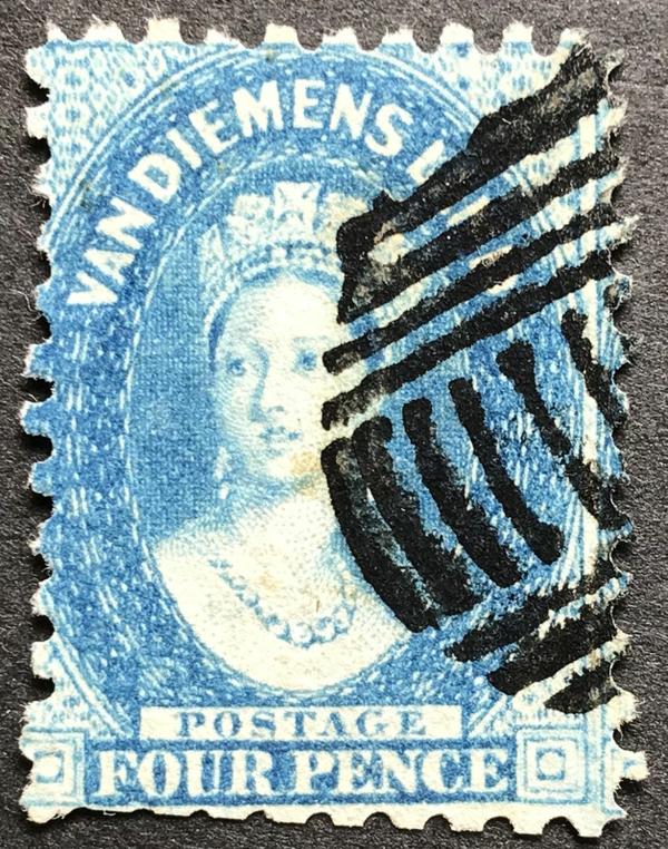 1864-80 Tasmania QV Chalon Head 4d Blue WMK ‘4’