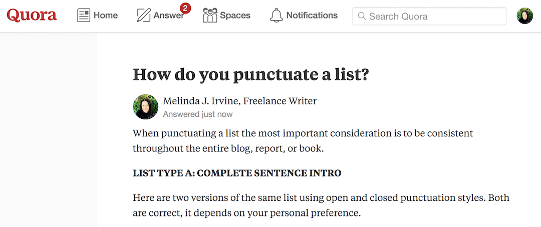 Punctuating a list