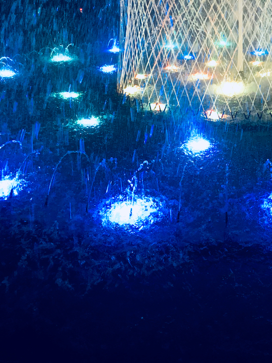 programmed fountain at night