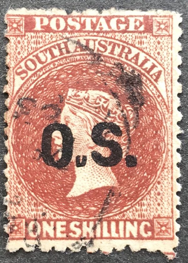 1874-1903 South Aust QV Sideface 1/- Brown (Perforated) OS Overprint Used