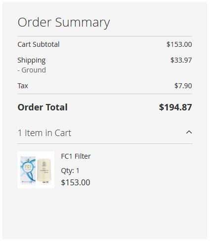 Screenshot Image: FC1 Kangen Water replacement filter cost for individual order