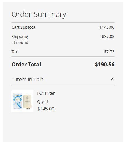 Screenshot Image: FC1 Kangen Water replacement filter cost for individual order