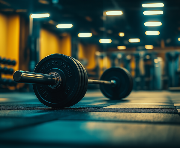 Barra y discos de pesas listos para entrenar