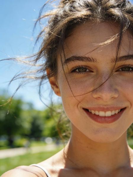 Mujer joven sonriendo al aire libre