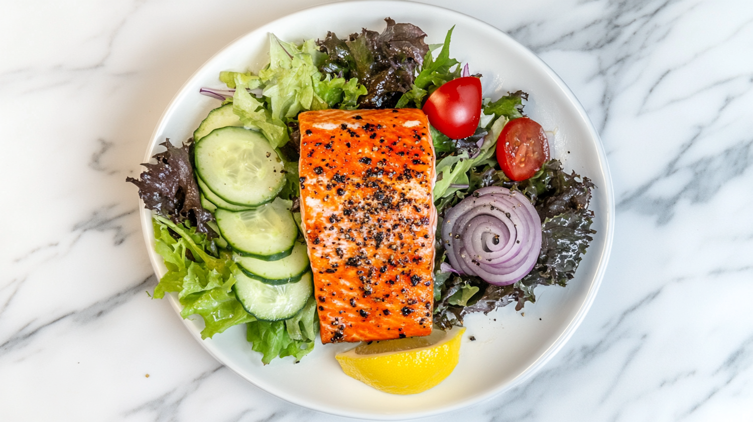 Plato alto en proteína: salmón a la parrilla con verduras frescas