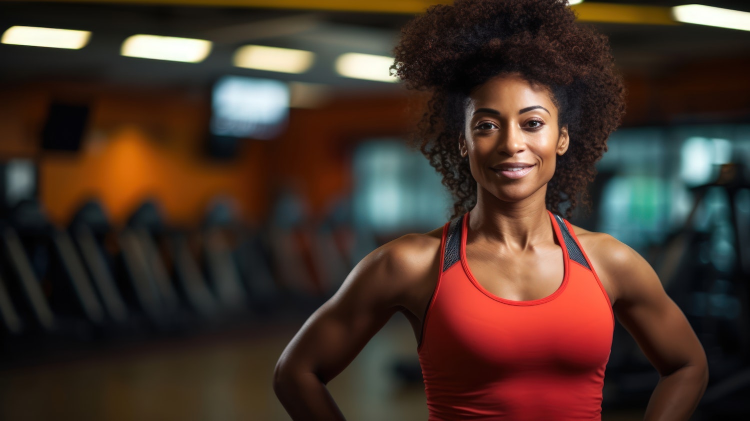 Mujer fit y segura entrenando fuerza en un gimnasio