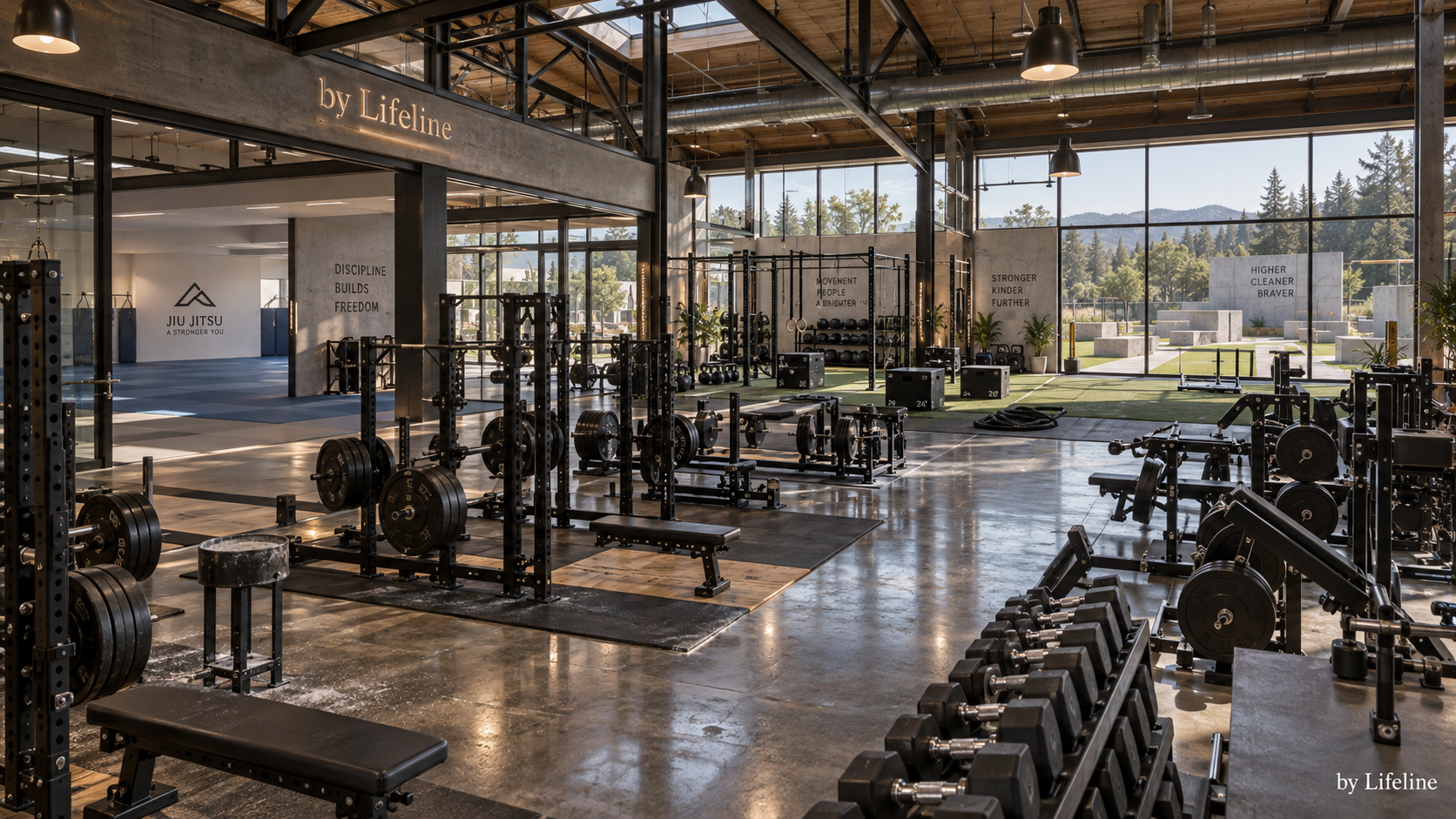 Instalación Lifeline: gimnasio de fuerza y área de Jiu Jitsu