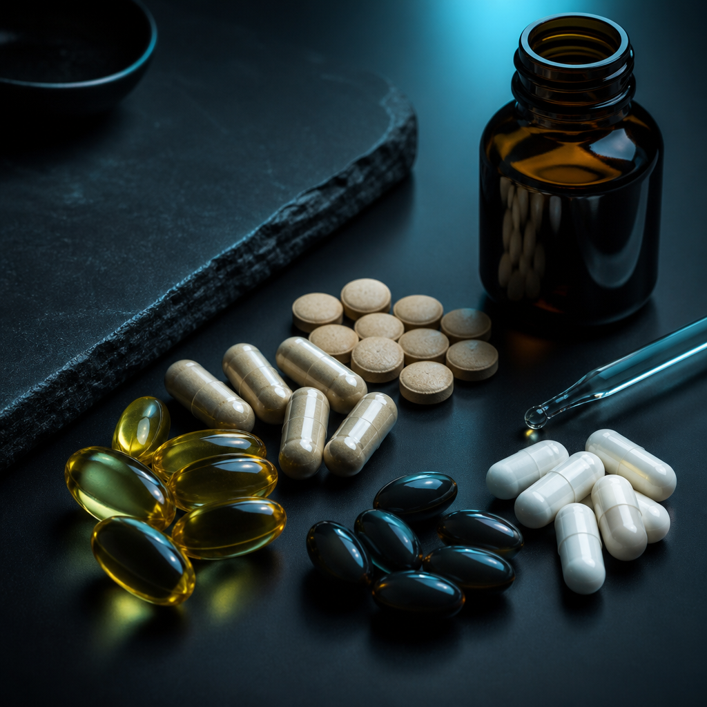 Cápsulas de suplementos dispuestas con precisión clínica