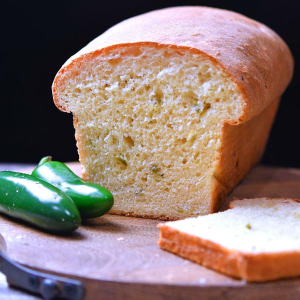 jalapeno cheese bread on a cutting board