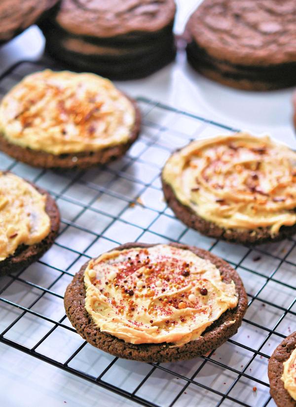 Chocolate Cookies with Peanut Butter Frosting