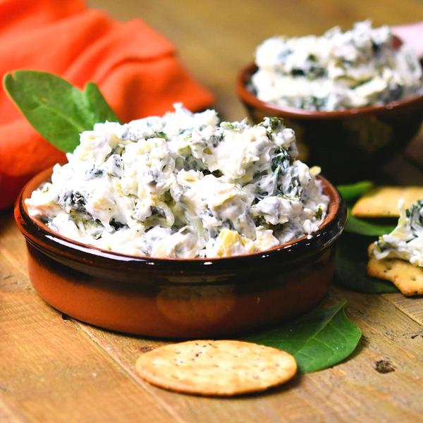 small bowl of cold spinach artichoke dip