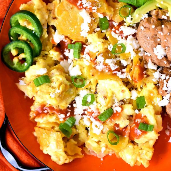 Mexican migas scrambled eggs breakfast