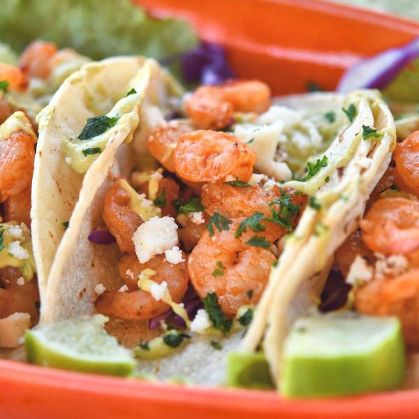 closeup of chipotle lime shrimp tacos