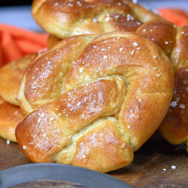 closeup of Bread Machine Soft Pretzels