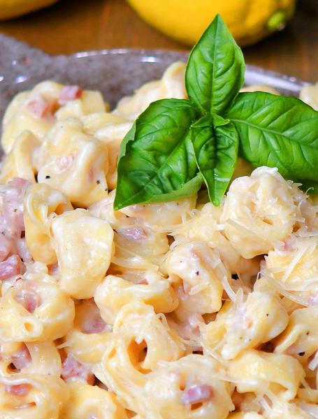 closeup of plate of Tortellini Alla Panna