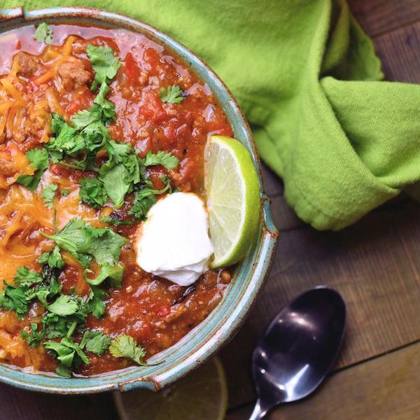closeup of Italian Sausage Chili