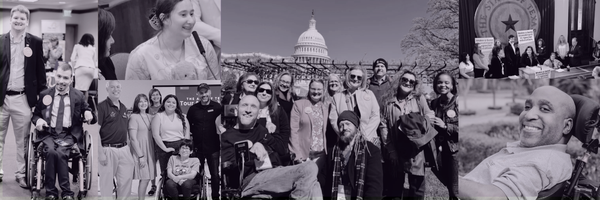 Collage of photos of disability rights advocates in various settings.