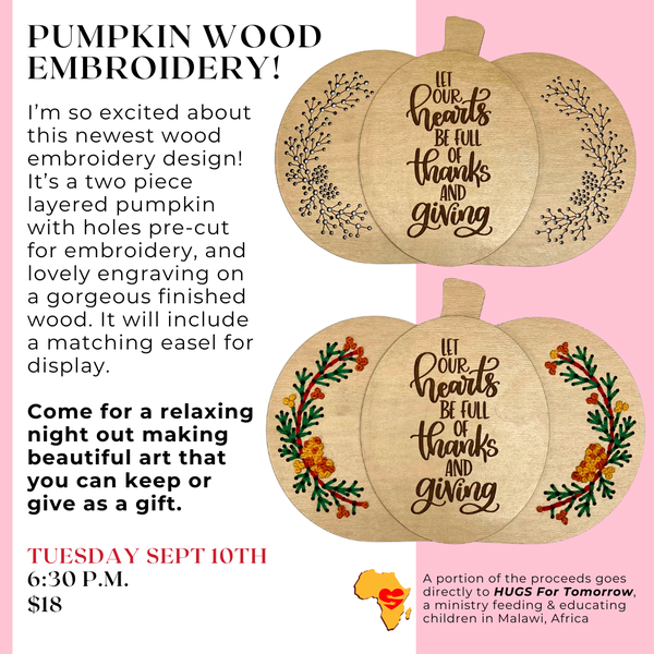 Pumpkin Wood Embroidery