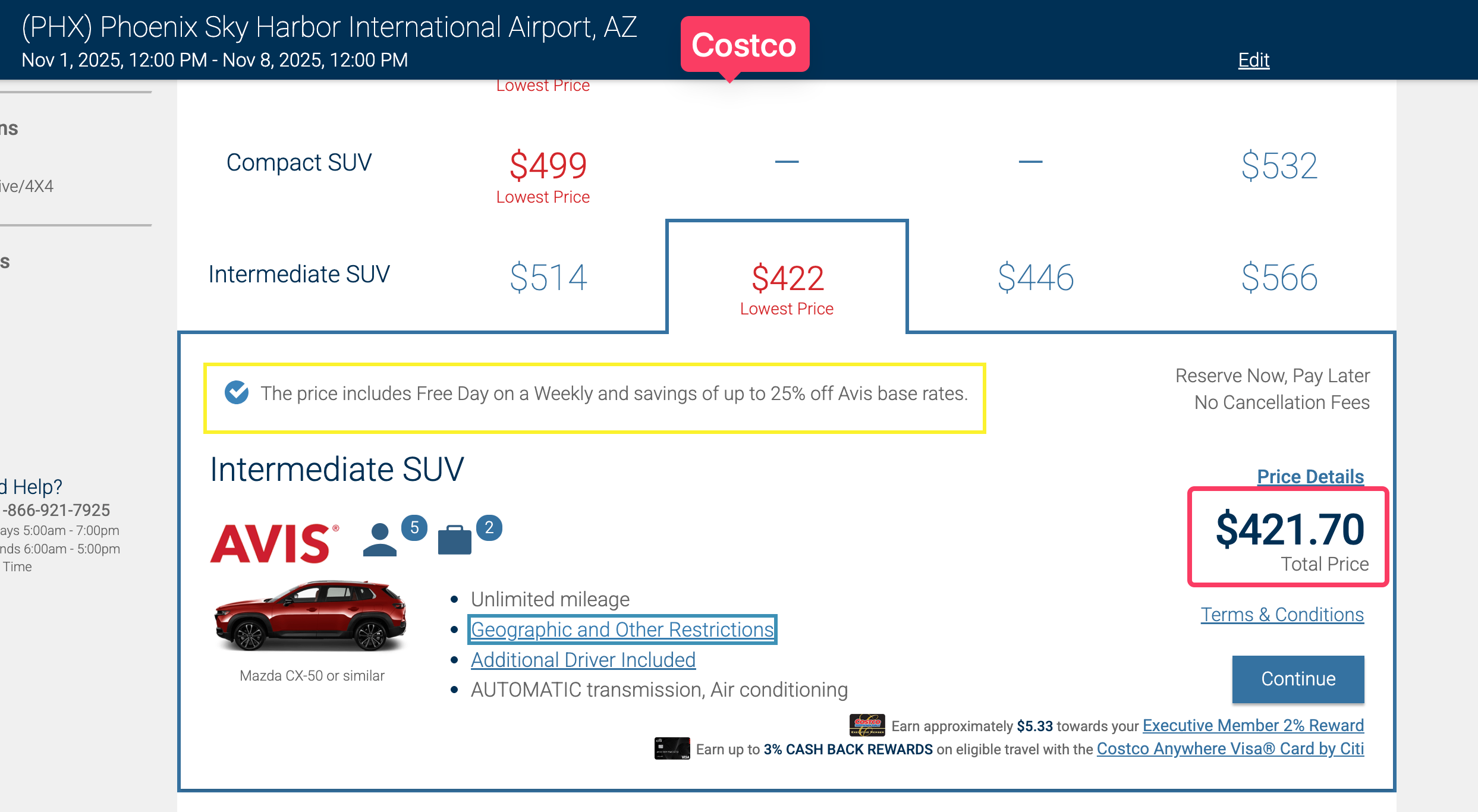 Costco has the cheapest rentals