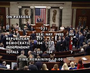Passage vote totals 321 - 104