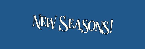 Text: "New Seasons" printed on a blue background