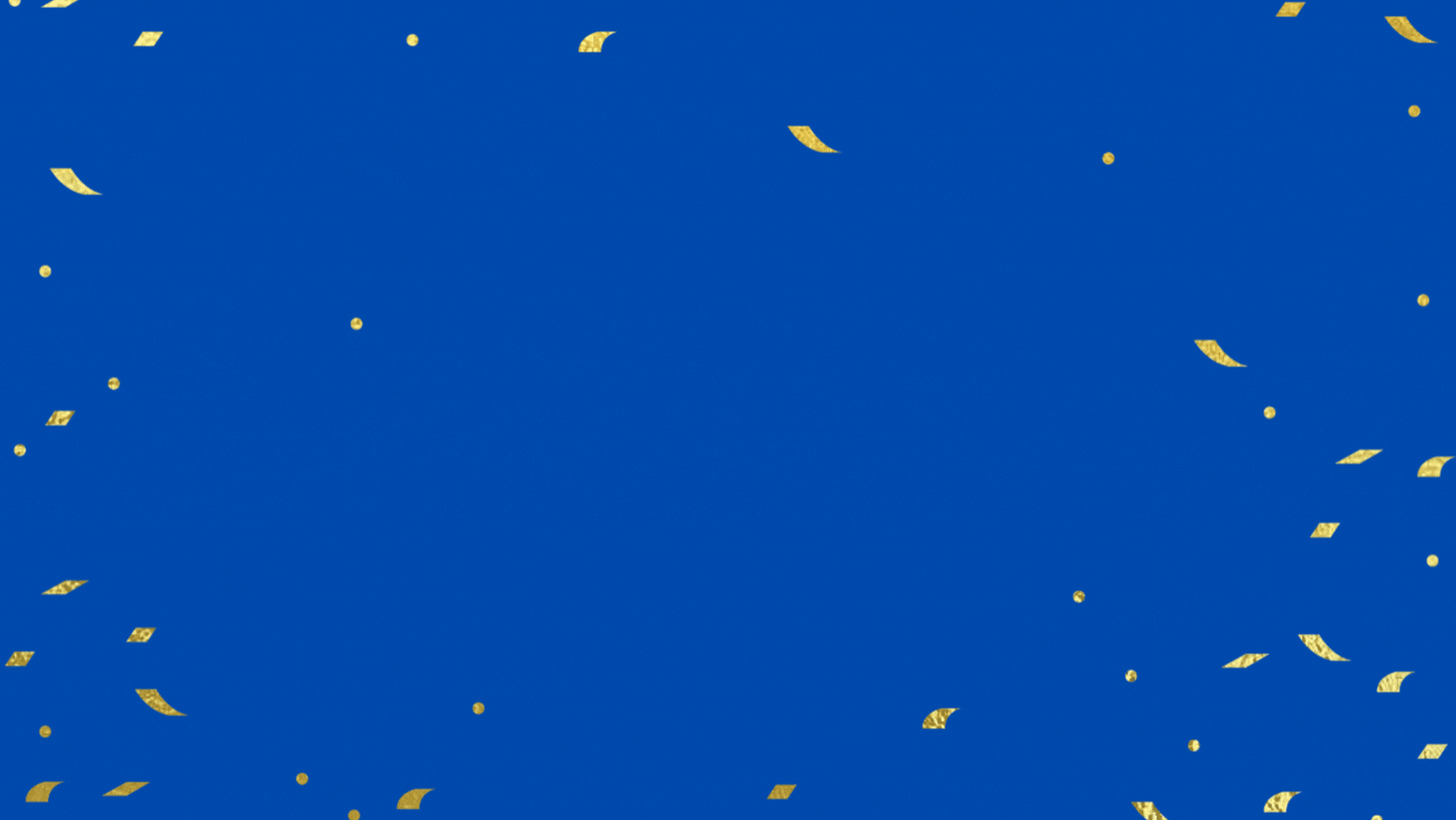 Text reading "Cheers to the new year from Fable and Folly" on a blue background with white fireworks and gold confetti