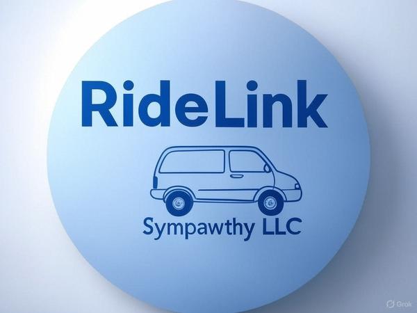blue ride link logo with a van drawing
