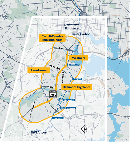 map showing md 295 corridor