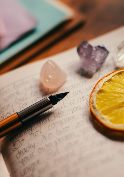 Journaling, Crystals and Fruit Slice