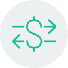 Dollar sign icon with arrows pointing right and left to symbolize investing