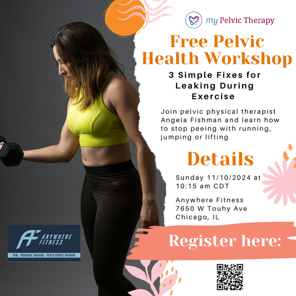 Woman working out, plus Pelvic Health Workshop details