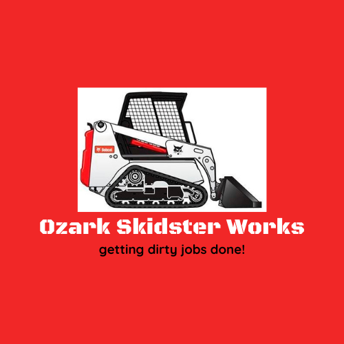 Ozark Skidster Works Logo, Bobcat on Red-Orange Background, getting dirty jobs done