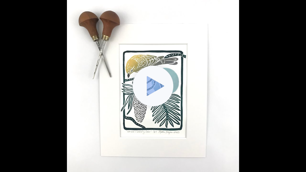 Pine warbler and Loblolly Pine, Printmaking Process Video 