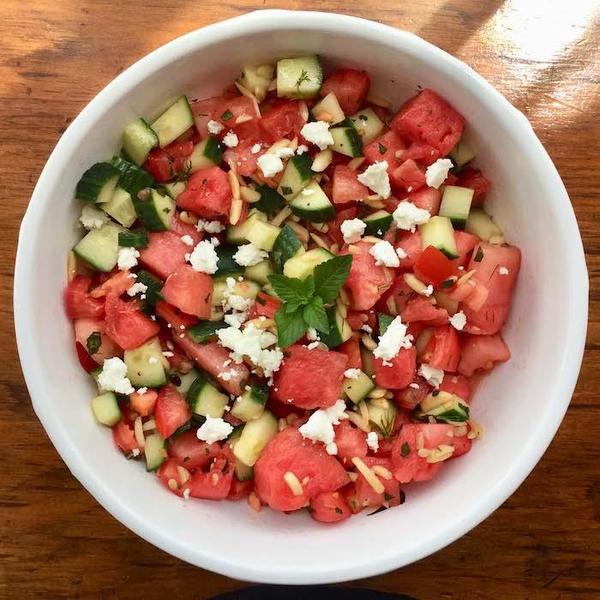 Watermelon Cucumber Mint Salad